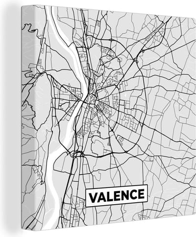 Canvas Schilderij Kaart - Stadskaart - Valence - Plattegrond - Frankrijk - 20x20 cm - Wanddecoratie