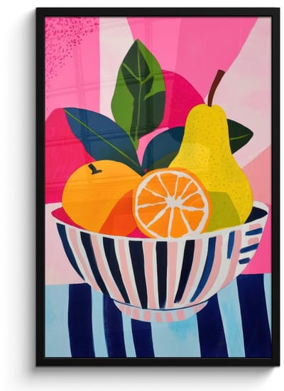 Poster in lijst - Fotolijst 60x90 cm - Posters - Fruit - Abstracte achtergrond - Roze - Posterlijst zwart - Decoratie - Wanddecoratie woonkamer - Muurdecoratie slaapkamer