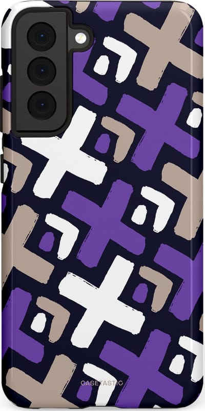 Casetastic hoesje geschikt voor Samsung Galaxy S21 FE 5G - Dubbellaagse bescherming - Fresh Paars Witte X's - Fashion Case - Donkerblauw Zilver Lavendel Wit
