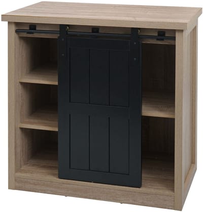Ladekast MCW-K75, legplank, schuifdeur 5 opbergvakken, houtlook industrieel metaal 84x80x40cm ~ natuurlijke kleur