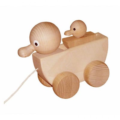 Miva houten trekfiguur eend met jong - educatief speelgoed.