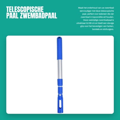Dailygoods- Zwembadpaal Telescopisch 44,5-88 cm - Reinigingsaccessoires - Skimming Net/Harken/Borstels - Lichtgewicht - Glad oppervlak - Reinigingspaal
