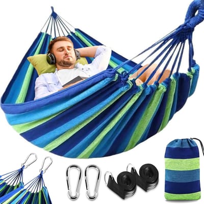 Hamac Camping 2 People (300 x 150 cm) 270 kg Load Capacity with Carabiners and Straps - Portable Hammock for Outdoor, Garden, Beach, Balcony