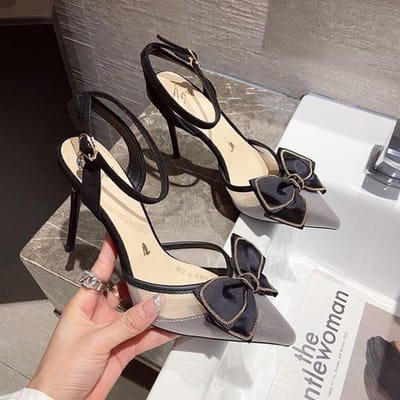 Zomer Hoge Hak Sandaal voor Vrouwen Pak Vrouwelijke Beige Strik Schoenen Ondiepe Mond Gesp Band Hoge Hak Zwart Comfort Clear La 35 gray