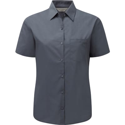 Russell Collection Dames/Dames Poplin Easy-Care Formeel Overhemd met Korte Mouwen (Konvooi Grijs)
