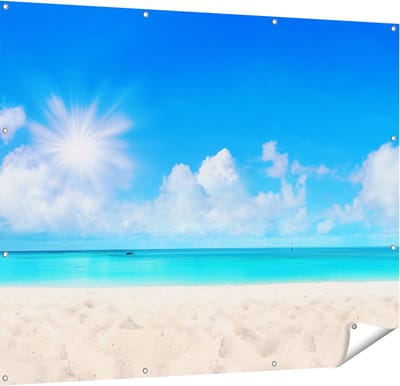 Gards Tuinposter Strand en Zee met Helder Witte Zand - 150x120 cm - Tuindoek - Tuindecoratie - Wanddecoratie buiten - Tuinschilderij