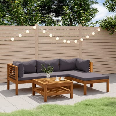 vidaXL - 5-delige - Loungeset - met - kussens - massief - acaciahout