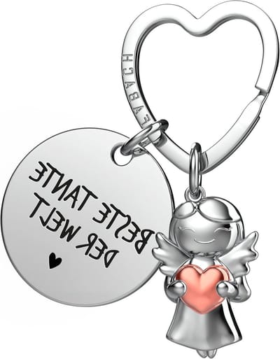 FABACH Best Schwester Guardian Angel Key Chain Lucky Charm with Heart Engraving Gift for Siblings Sisters Angel Lucky Charm