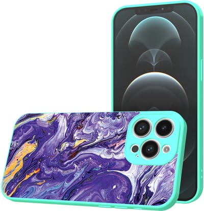 Smartphonica Telefoonhoesje Geschikt voor iPhone 12 Pro Max met Paars Goud Marmer opdruk - TPU Back Cover Case Purple Gold Marble Design - Turquoise geschikt voor iPhone 12 Pro Max