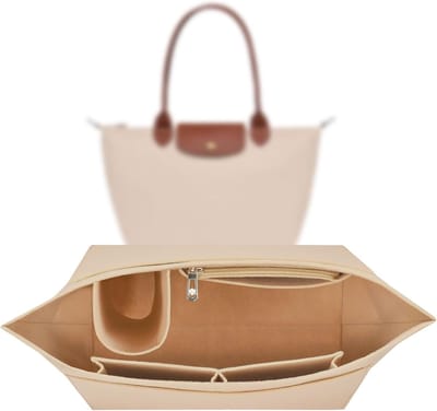 Binnentas - Organiser geschikt voor Longchamp Bag, Bag Organiser geschikt voor Longchamp , Organiser geschikt voor Longchamp Pliage , Purse Organiser, Multi-Pocket Felt Handbag Organiser for Insert Wallet, Gebroken wit,M