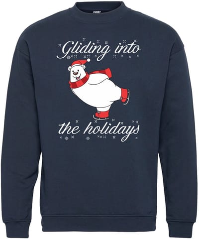 Kersttrui Gliding Into The Holidays | Foute Kersttrui Dames Heren | Kerstcadeau | Kerstpakket | Navy | maat XS