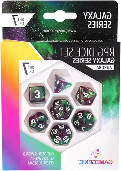 Dobbelstenen Set - Veelvlak dobbelstenen - Rollenspellen - Unieke Embraced Series - 7 stuks - Groen Paars