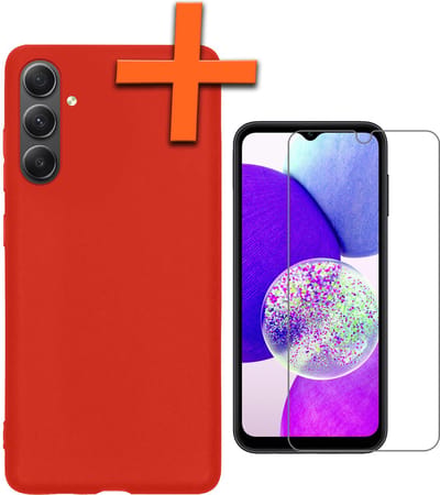 Hoes - Met Screenprotector - Geschikt voor Samsung Galaxy A14 - Sterk & Shockproof - Back Cover - Siliconen Case - Telefoon Hoes - Rood