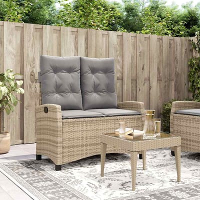vidaXL - Tuinbankje - verstelbaar - met - kussens - poly - rattan - beige