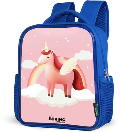 NoBoringSuitcases.com® - Rugzak blauw - Schooltas jongens - Eenhoorn - Vleugels - Roze - Regenboog - Kinder rugtas jongen - Boekentas kind - Kinderrugzak voor school - Schoolrugzak