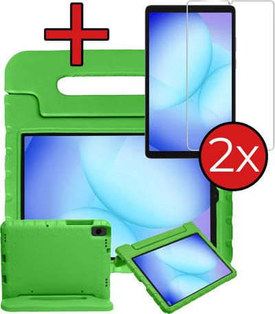 Hoesje - Geschikt voor Samsung Galaxy Tab A11 / A9 - Met 2x Screenprotector - Kinderhoes - Shockproof Bumper - Kidsproof Case - Tablethoes - Kinder Hoes Cover - Groen