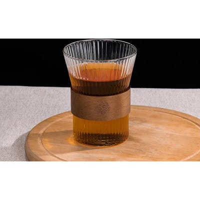 300ML Huis en Keuken Transparant Glazen Kop Houten Ring Koffiemok Drinkware Whiskey Soju Glazen Kop Drinkgerei 301-400ml brown