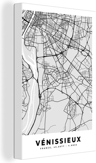 Canvas Schilderij Vénissieux - Plattegrond - Frankrijk - Kaart - Stadskaart - 20x30 cm - Wanddecoratie