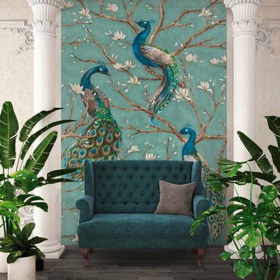 Fotobehang BirdTurquoisie DD114648 A.S. Création Absolutely Chic Blauw Bruin Vlies 280 x 200 cm (2 Teile) Fotobehang online webshop