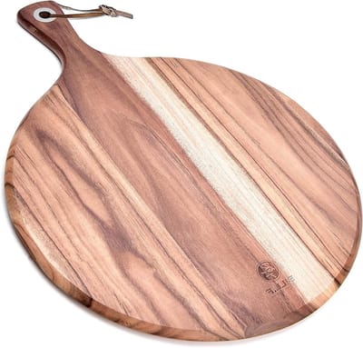 Houten Pizzaschep en Snijplank - Ronde Serveerschotel voor Pizza, Taarten en Brood, 48x36,5x1,2 cm