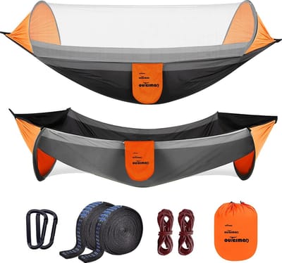 Hangmat Outdoor met muggennet voor camping, indoor balkon en tuin, 300 x 140 cm, belastbaarheid tot 300 kg, met bevestigingsriemen en karabijnhaak