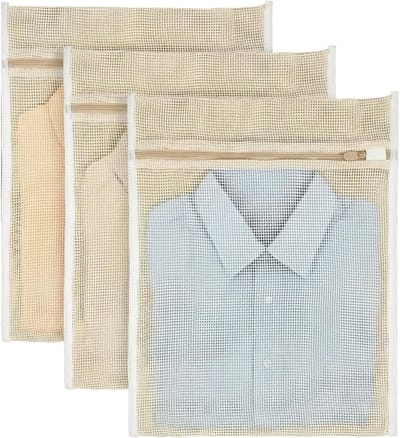 3-delige Waszak Set van Katoen, Duurzame Mesh Waszakken met Rits voor Ondergoed, Kleding en Sokken (40x30cm)