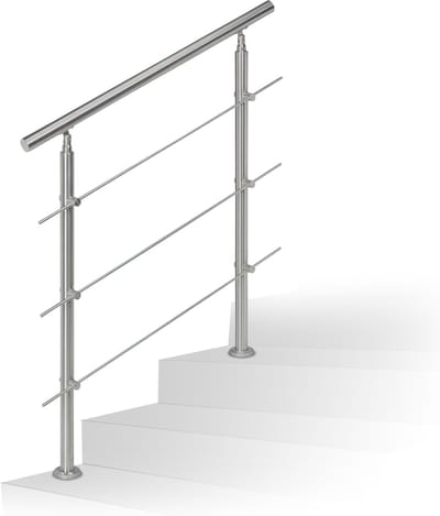 trapleuning - 1,0 m - rvs - 2 palen - 3 dwarsbalken - binnen - buiten - modern - zilver