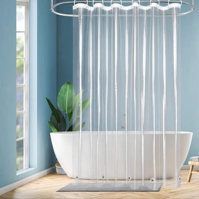 Famanu – Extra lang transparant douchegordijn 180 x 220 cm – P waterdicht met 5 magneten + 12 ringen