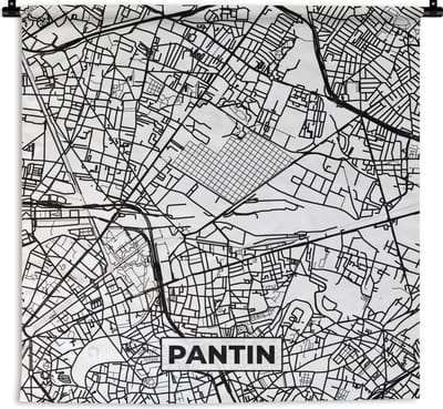 Wandkleed - Wanddoek - Frankrijk - Plattegrond - Pantin - Stadskaart - Kaart - Zwart wit - 180x180 cm - Wandtapijt
