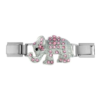 Bedel - Schakel - Charm - Olifant - 9mm - Geschikt voor Italiaanse Schakelarmband - Roze