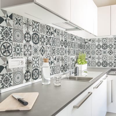 Zelfklevende tegelmuurstickers voor keuken en badkamer - 30 Charlinta Azulejos cementtegelstickers - 30 stickers 15x15cm