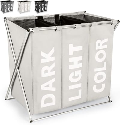 CLVP® Wassorteerder 3 Vaken - Wasmand - Wassorteerder - Lichtgrijs