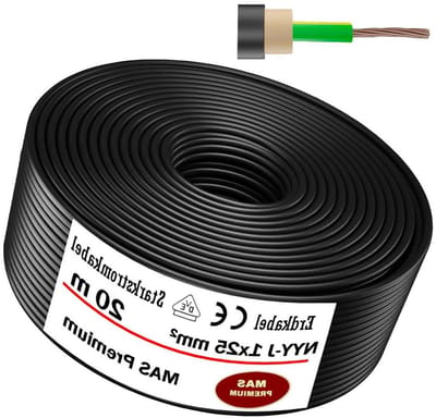 Krachtstroomkabel NYY-J - Aardkabel Elektrokabel - Vaste Installatie Buiten - Volgens VDE-Norm - 1x25 mm² 20m - Zwart