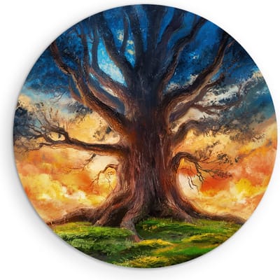 Saammp Muurcirkel Hout - Grote Abstracte Boom - Natuur - Ø 90 - Wandcirkel - Wanddecoratie Cirkel - Muurdecoratie Woonkamer - Slaapkamer decoratie - Rond Schilderij