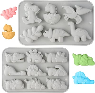Cartoon Dinosaurus Siliconen Bakvormen voor Taart, Brood en Bonbons - 6 Cavity Flexibele Mallen voor Bakken en Soap Maken