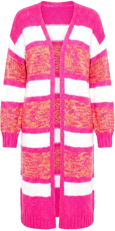 Angel of Style - Dames - Lang vest Straight Fit open model strepen - Hibiscusrood - Maat 46+