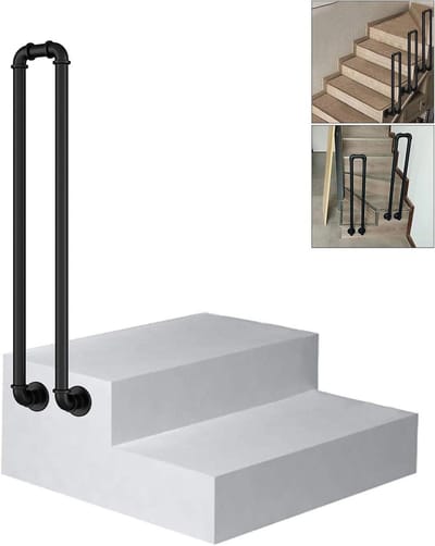Trapleuning Beugels - Muurleuning Smeedijzer - Veiligheid Trap - Roestwerende Coating - 75 cm - Zwart