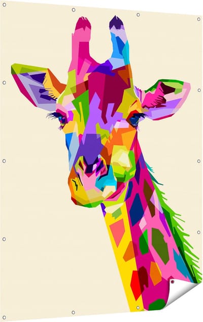 Gards Tuinposter Kleurrijke Giraffe - Abstract - 120x160 cm - Tuindoek - Tuindecoratie - Wanddecoratie buiten - Tuinschilderij