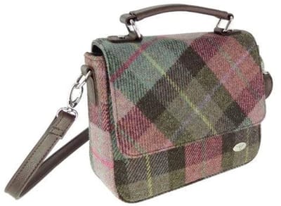 Schoudertas Thurso Gedempt Groen & Paars Tartan - 23x24x9 - Harris Tweed - Glen Appin of Scotland