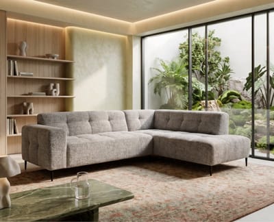 Hoekbank Viano rechts stof Bella 55 Taupe Grijs gemêleerd - 255x200x84 cm - modern