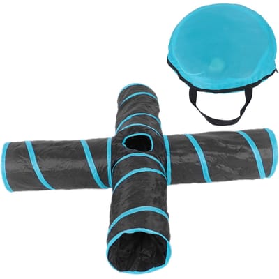 Tunnel de jeu pour animaux de compagnie pliable 4 voies tube pour chat avec sac de rangement pour chats chiens lapins intérieur et black
