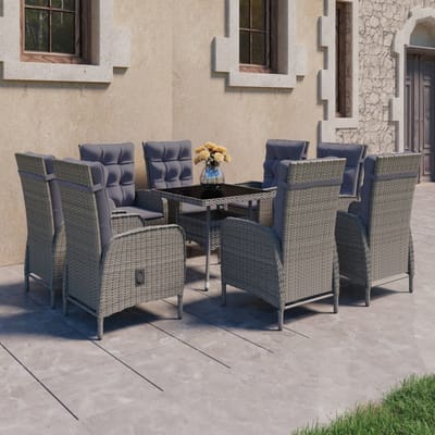 vidaXL - 9-delige - Tuinset - poly - rattan - en - glas - grijs