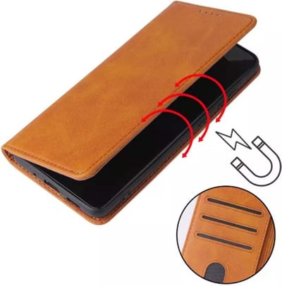 Smartphonica Samsung Galaxy A50s leren hoesje met magnetische sluiting en pashouders – Bruin geschikt voor Samsung Galaxy A50s