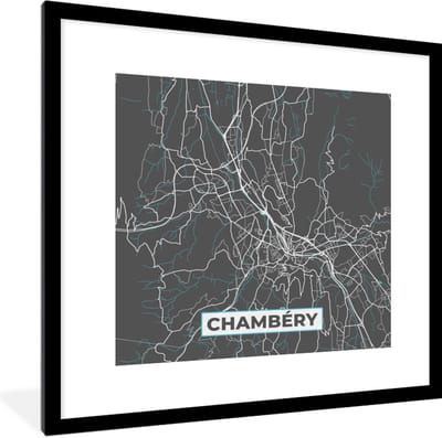 Fotolijst incl. Poster - Chambéry - Stadskaart - Kaart - Frankrijk - Plattegrond - 40x40 cm - Posterlijst