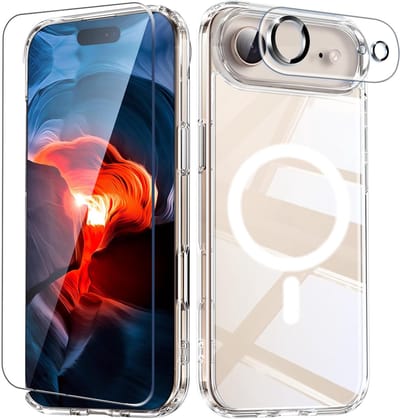 Stravo Clear Hoesje - Geschikt voor iPhone 17 Air - 3-in-1 Magnetische Hoes met Magsafe, Glazen Schermbeschermer, Cameralensbeschermer en Volledige Bescherming, Transparante Achterkant met Anti-vergeling，Magnetic Phone Case