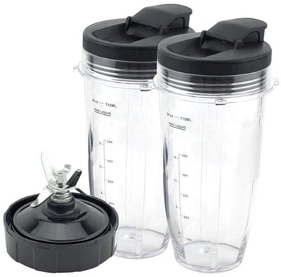 MDUG 2-delige vervangingsset voor blender - Blenderbeker en messen (met buitenkap) - Extractiemessen met 7 vinnen - Geschikt voor Ninja blendermodellen BL2012/BL487A/BL492/BL640/NN100A/NN101/NN102