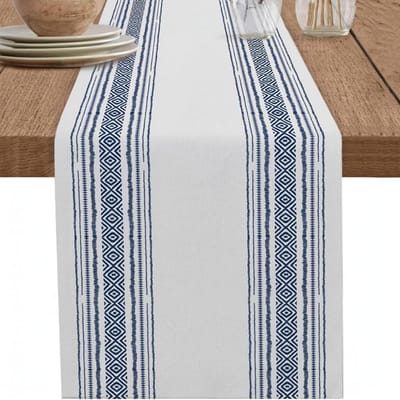 1 st Boheemse Tafel Runner Lang - Tafelkleed met Blauwe & Witte Geometrische Strepen, Boheemse Boerderij Decoratie voor Bruiloften 150x33cm gray