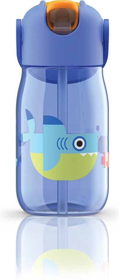 Zoku Kids Flip Drinkbeker met Rietje - Kunststof/Siliconen - 400 ml - Blauw