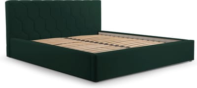 Tweepersoonsbed met fluwelen bekleding, met hoofdeinde, lattenbodem, bed voor volwassenen - BED 02 - 160x200 - Donkergroen (TRINITY 28)