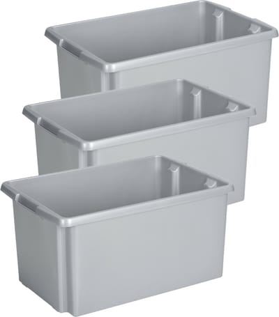 Sunware opslagbox Nesta - 3x - kunststof - 51 liter - grijs - 59 x 39 x 29 cm - stapelbaar